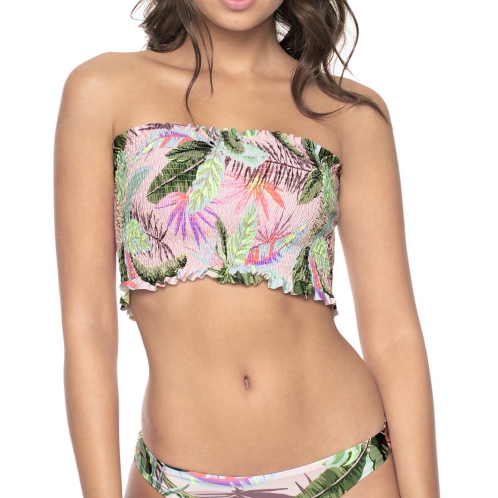 NWT PilyQ Bahamas smocked bandeau bikini top